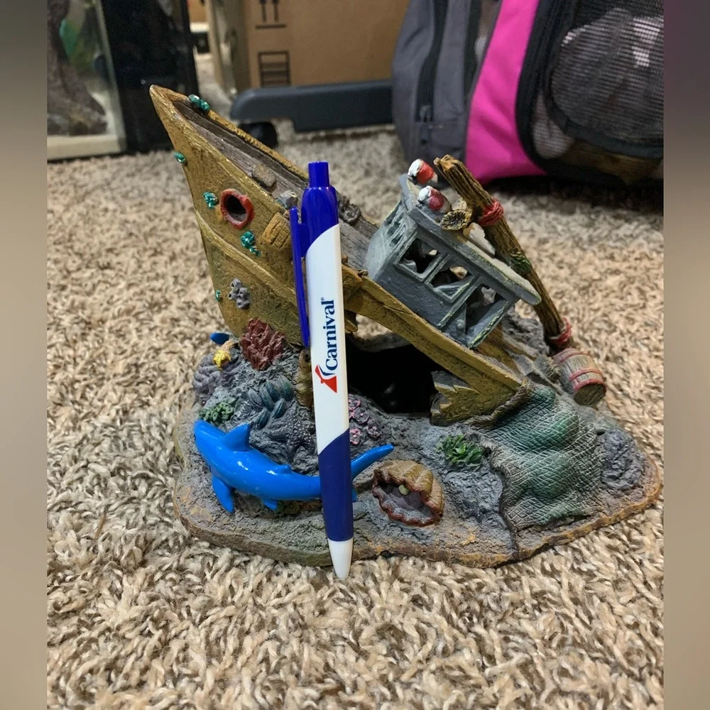 Sunken ship and sharks 3-D aquarium tank sculpture